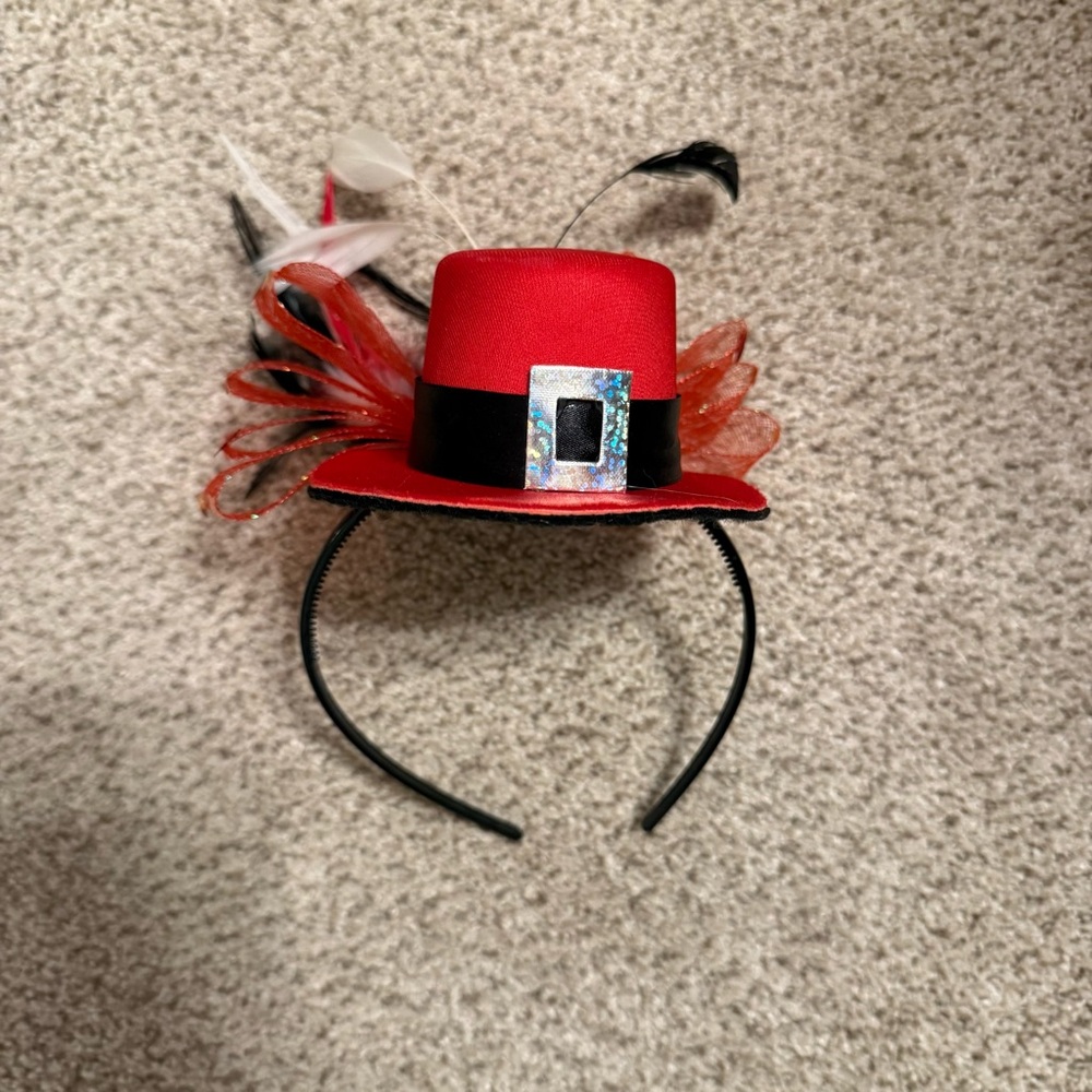 Red Mini Top Hat Headband with Black Band